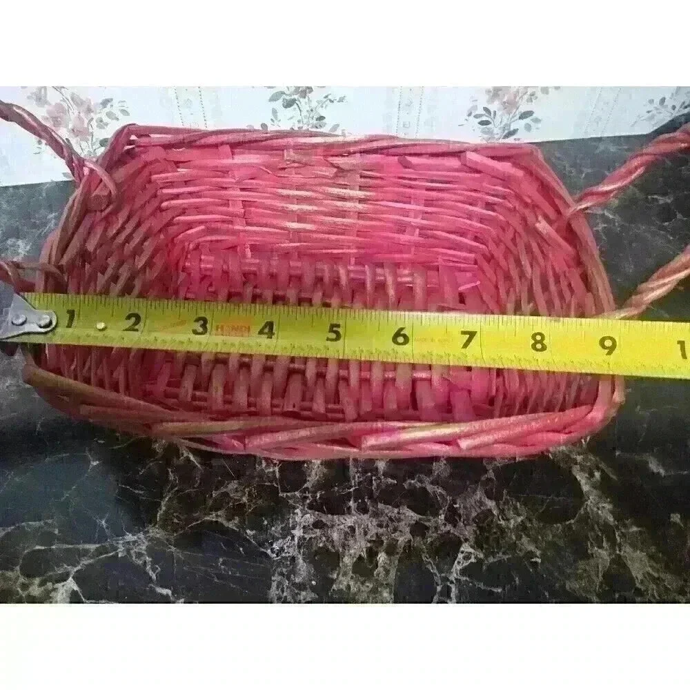 Vintage Wicker Basket Pink & Bronze Decorative Storage